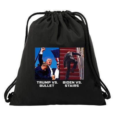 Donald Trump Vs Bullet Biden Vs Stairs Funny Trump Historic Drawstring Bag