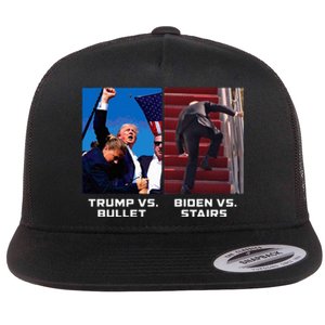 Donald Trump Vs Bullet Biden Vs Stairs Funny Trump Historic Flat Bill Trucker Hat