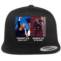 Donald Trump Vs Bullet Biden Vs Stairs Funny Trump Historic Flat Bill Trucker Hat