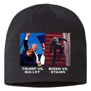 Donald Trump Vs Bullet Biden Vs Stairs Funny Trump Historic Sustainable Beanie