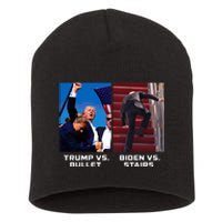 Donald Trump Vs Bullet Biden Vs Stairs Funny Trump Historic Short Acrylic Beanie