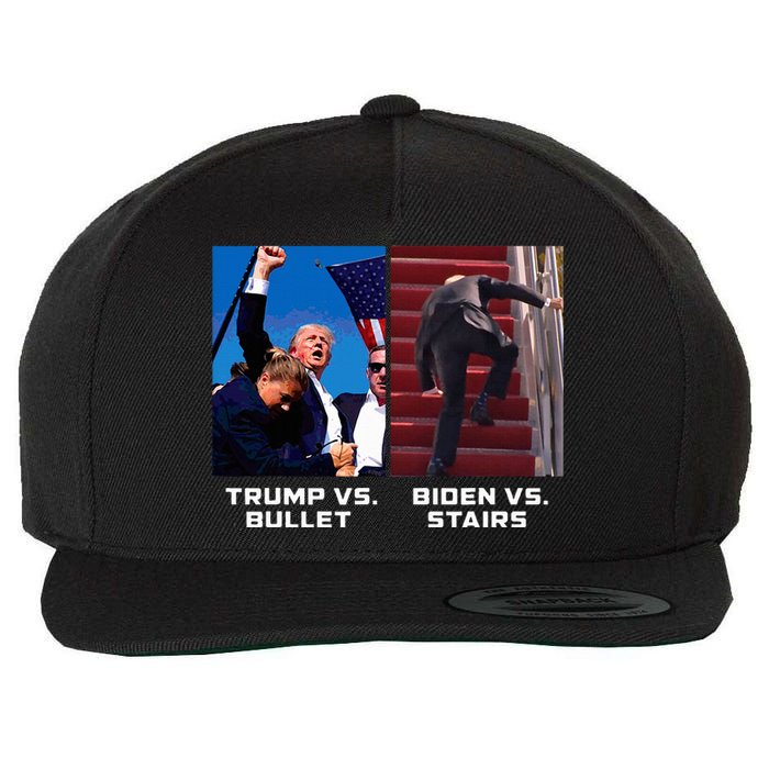 Donald Trump Vs Bullet Biden Vs Stairs Funny Trump Historic Wool Snapback Cap