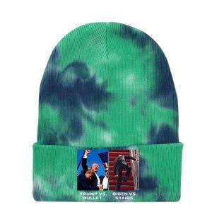 Donald Trump Vs Bullet Biden Vs Stairs Funny Trump Historic Tie Dye 12in Knit Beanie