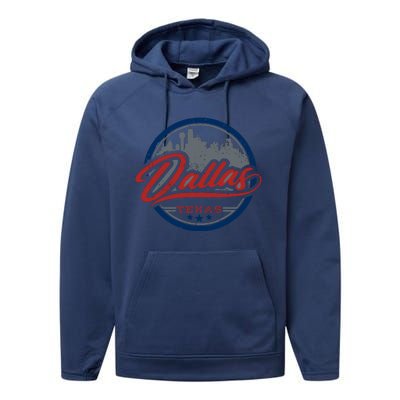 Dallas Texas Vintage Travel Stamp Performance Fleece Hoodie