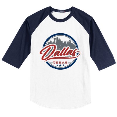 Dallas Texas Vintage Travel Stamp Baseball Sleeve Shirt