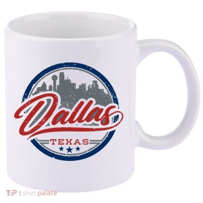 Dallas Texas Vintage Travel Stamp 11oz C Handle Ceramic Mug