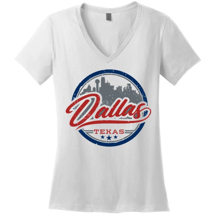 Dallas Texas Vintage Travel Stamp Women's V-Neck T-Shirt