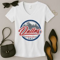 Dallas Texas Vintage Travel Stamp Women's V-Neck T-Shirt
