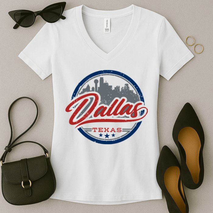Dallas Texas Vintage Travel Stamp Women's V-Neck T-Shirt