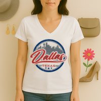 Dallas Texas Vintage Travel Stamp Women's V-Neck T-Shirt