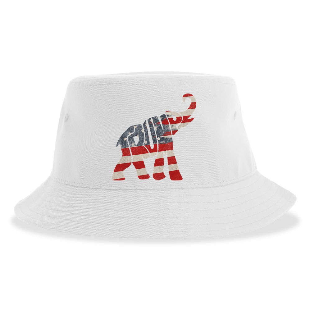 Donald Trump Vintage Republican Elephant USA Flag Sustainable Bucket Hat
