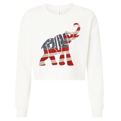 Donald Trump Vintage Republican Elephant USA Flag Cropped Pullover Crew