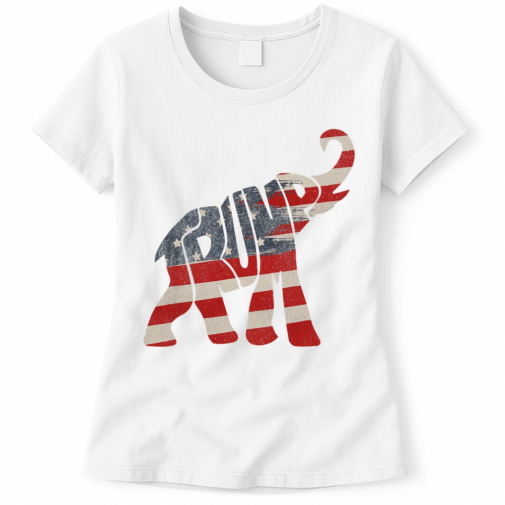 Donald Trump Vintage Republican Elephant USA Flag Womens T-Shirt