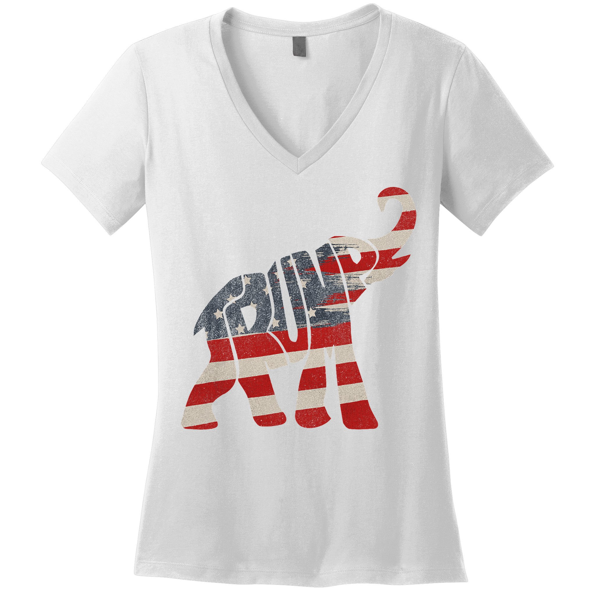Donald Trump Vintage Republican Elephant USA Flag Women's V-Neck T-Shirt