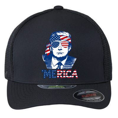 Donald Trump Vintage Patriotic Merica Flexfit Unipanel Trucker Cap