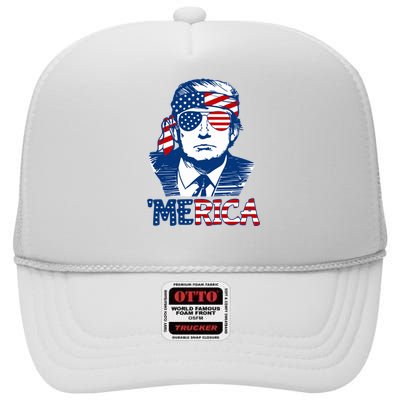 Donald Trump Vintage Patriotic Merica High Crown Mesh Back Trucker Hat