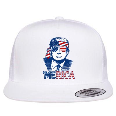 Donald Trump Vintage Patriotic Merica Flat Bill Trucker Hat