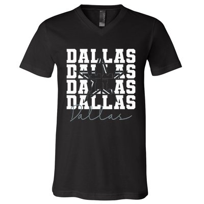 Dallas TX Vintage Sports Navy V-Neck T-Shirt