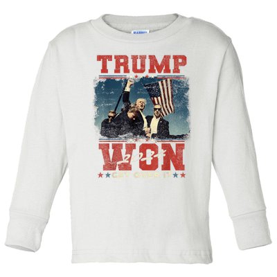 Donald Trump Wins Us Presidency Trump Won 2024 Presidential Election Toddler Long Sleeve Shirt