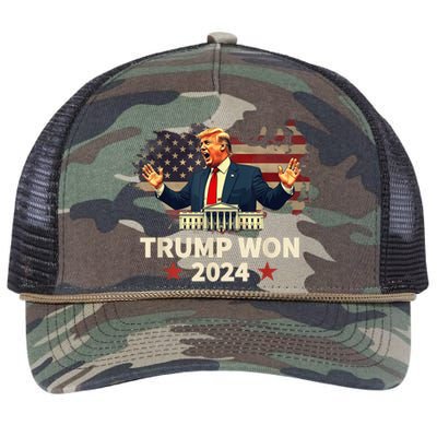 Donald Trump Wins Us Presidency Trump Won 2024 Presidential Election Retro Rope Trucker Hat Cap