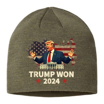 Donald Trump Wins Us Presidency Trump Won 2024 Presidential Election Sustainable Beanie