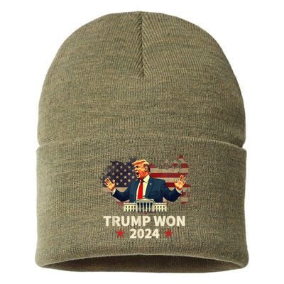 Donald Trump Wins Us Presidency Trump Won 2024 Presidential Election Sustainable Knit Beanie