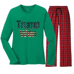 Donald Trump Wins Us Presidency Trump Won 2024 Usa President Women's Long Sleeve Flannel Pajama Set 