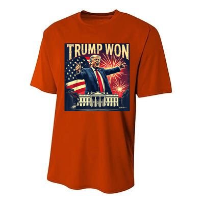 Donald Trump Wins Us Presidency Trump Won 2024 Usa President Performance Sprint T-Shirt