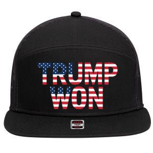 Donald Trump Won 2024 Election Republican Win Trump Won 2024 7 Panel Mesh Trucker Snapback Hat