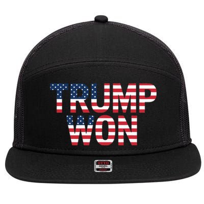 Donald Trump Won 2024 Election Republican Win Trump Won 2024 7 Panel Mesh Trucker Snapback Hat