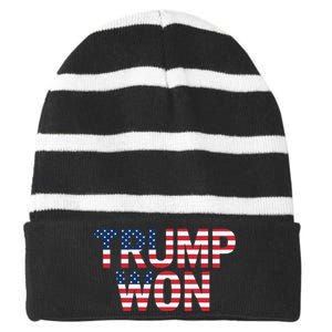 Donald Trump Won 2024 Election Republican Win Trump Won 2024 Striped Beanie with Solid Band