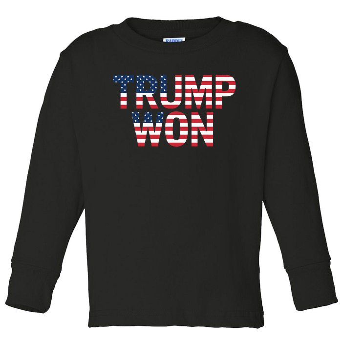 Donald Trump Won 2024 Election Republican Win Trump Won 2024 Toddler Long Sleeve Shirt