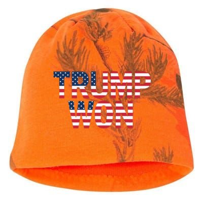 Donald Trump Won 2024 Election Republican Win Trump Won 2024 Kati - Camo Knit Beanie