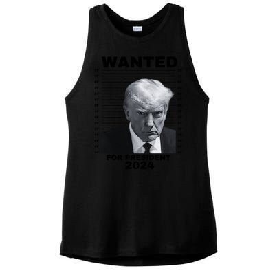 DONALD TRUMP WANTED FOR PRESIDENT 2024 President Trump Mugshot Ladies PosiCharge Tri-Blend Wicking Tank