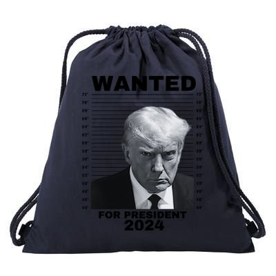 DONALD TRUMP WANTED FOR PRESIDENT 2024 President Trump Mugshot Drawstring Bag