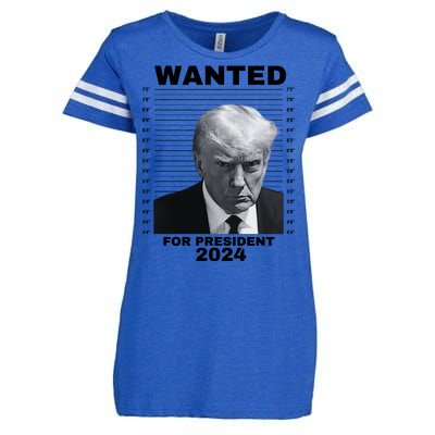 DONALD TRUMP WANTED FOR PRESIDENT 2024 President Trump Mugshot Enza Ladies Jersey Football T-Shirt