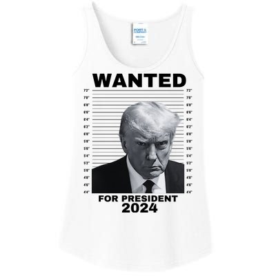 DONALD TRUMP WANTED FOR PRESIDENT 2024 President Trump Mugshot Ladies Essential Tank