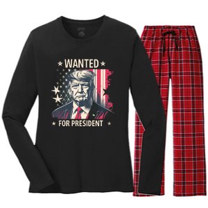 Donald Trump Wanted For President Women's Long Sleeve Flannel Pajama Set 