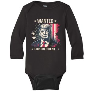 Donald Trump Wanted For President Baby Long Sleeve Bodysuit