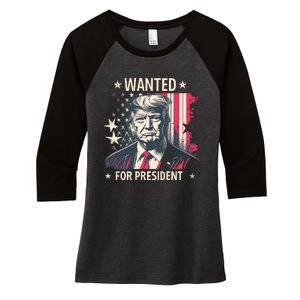 Donald Trump Wanted For President Women's Tri-Blend 3/4-Sleeve Raglan Shirt