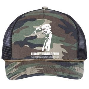 Donald Trump Wins – Finally Unburdened From The Last 4 Years Retro Rope Trucker Hat Cap