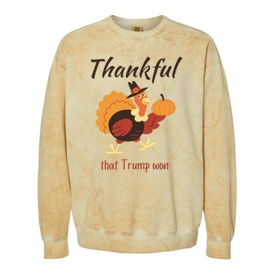 Donald Trump Won Thanksgiving Thankful Election 2024 Colorblast Crewneck Sweatshirt