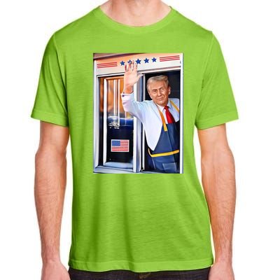 Donald Trump Waving Fast Food Drive Through French Fry Cook Adult ChromaSoft Performance T-Shirt