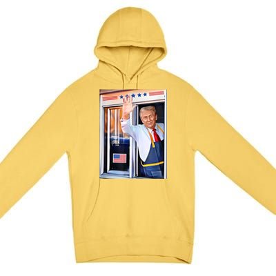 Donald Trump Waving Fast Food Drive Through French Fry Cook Premium Pullover Hoodie