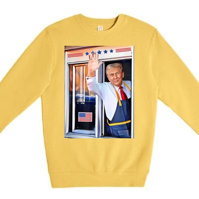 Donald Trump Waving Fast Food Drive Through French Fry Cook Premium Crewneck Sweatshirt