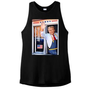 Donald Trump Waving Fast Food Drive Through French Fry Cook Ladies PosiCharge Tri-Blend Wicking Tank