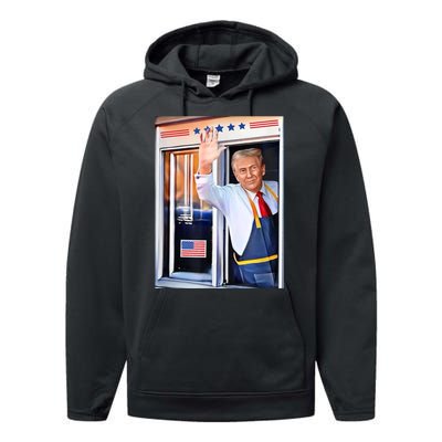 Donald Trump Waving Fast Food Drive Through French Fry Cook Performance Fleece Hoodie