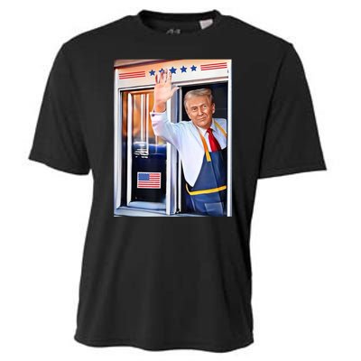 Donald Trump Waving Fast Food Drive Through French Fry Cook Cooling Performance Crew T-Shirt