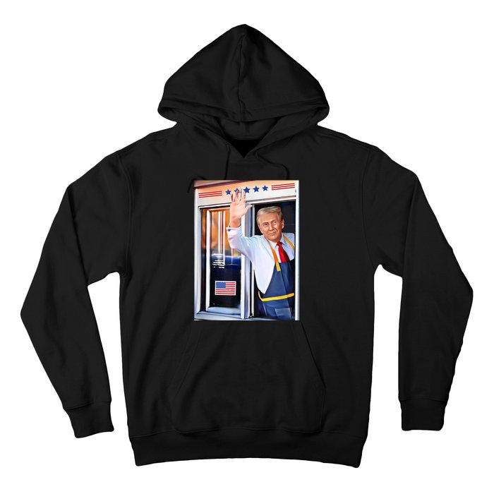 Donald Trump Waving Fast Food Drive Through French Fry Cook Hoodie