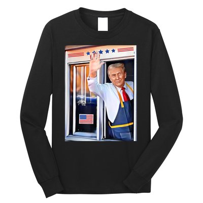 Donald Trump Waving Fast Food Drive Through French Fry Cook Long Sleeve Shirt